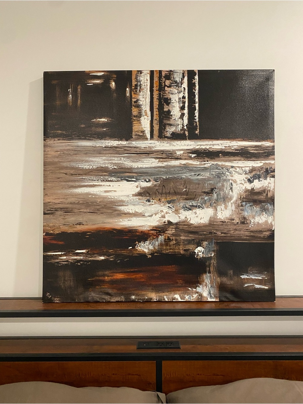 Contemporary Abstract Canvas Wall Art print Brown, White & Black 34-34”